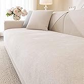 Aucrovee Soft Plush Couch Cover Washable, Non Slip Pluffy Sectional Sofa Covers for 3 Cushion Couch Sofa L Sharped Sofa Slipcover, Furniture Protector for Pets (1 PCS 36"x82" White)