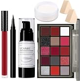 UCANBE Halloween Makeup Kit &ndash; 15-Color Red Eyeshadow Palette, White Liquid Foundation, Red Liquid Lipstick, Black Eyeliner, Setting Powder &amp; Sponges Makeup Set for SFX Cosplay Costume Clown Vampire