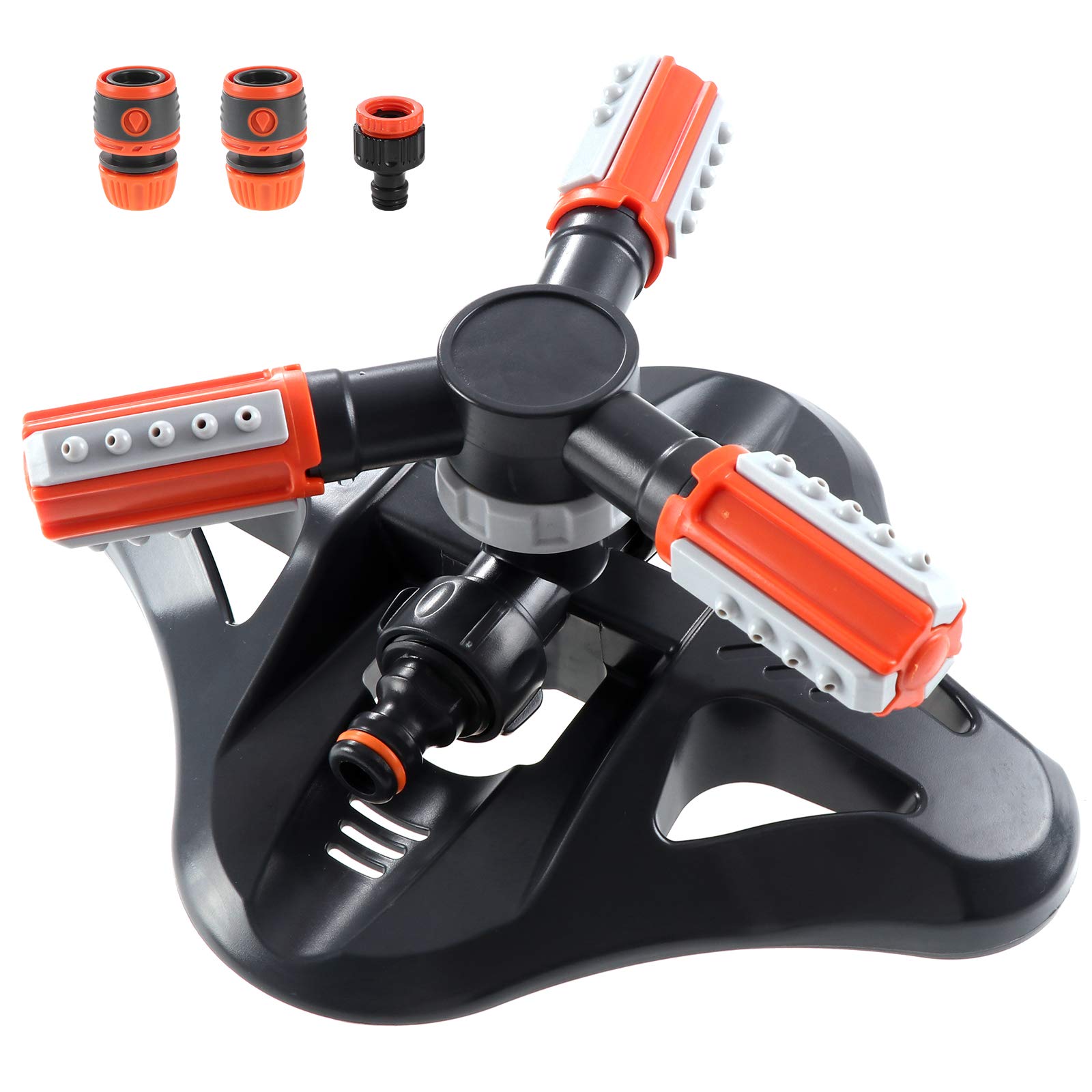 Zewool Automatic 360 Rotating Garden Sprinkler, Black & Orange, ABS Plastic & Rust Proof Polymer, Rotary Style, Up to 32.8ft Coverage, 80 PSI Max Pressure