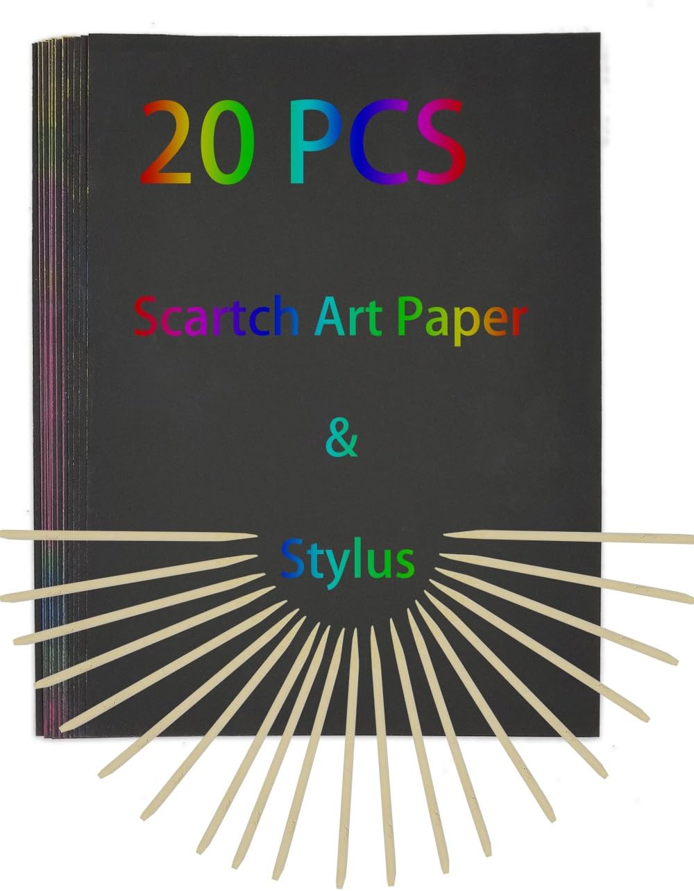 (20 Sheets) Scratch Art PaperA4 Size with 20 Wooden Stylus