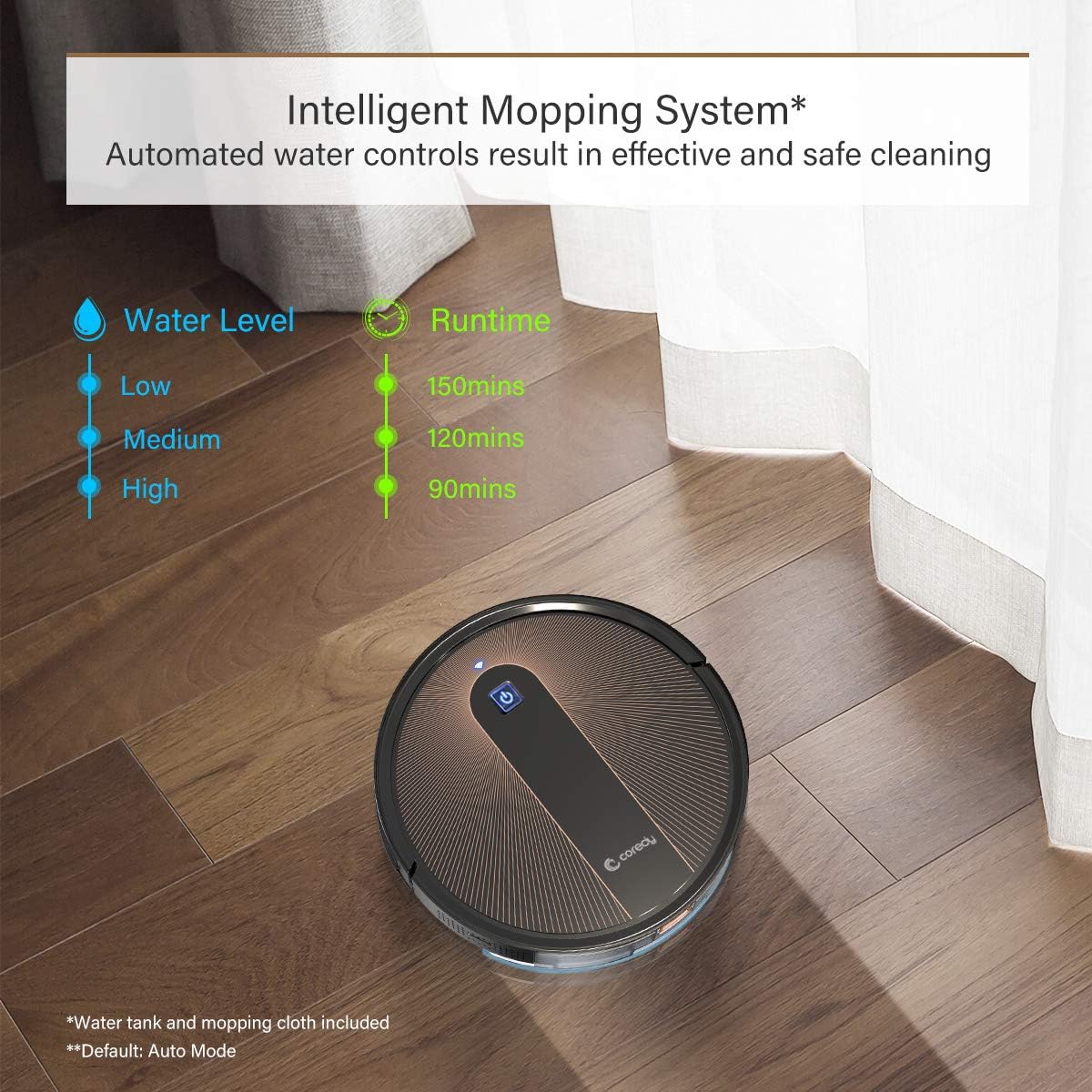 Coredy Robot Vacuum Cleaner, 3-in-1 Vacuuming Sweeping and Mopping, Wi-Fi, App Controls, 2200pa Strong Suction, Slim, Quiet - Image 3