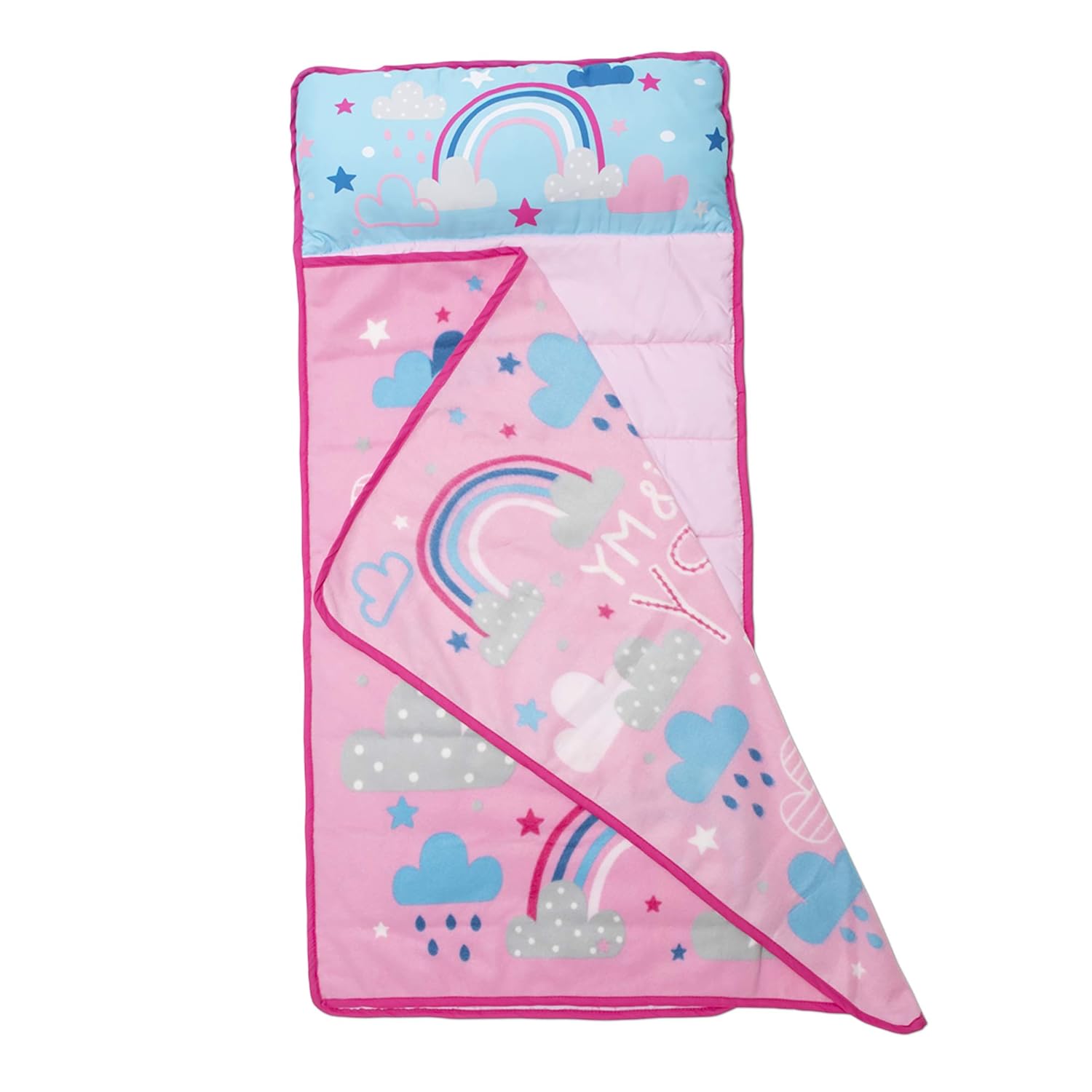 Funhouse Happy Rainbows Kids Nap Mat Set – Includes Pillow and Fleece Blanket - Great for Girls Napping During Daycare, Preschool, or Kindergarten - Fits Toddlers and Young Children: Baby