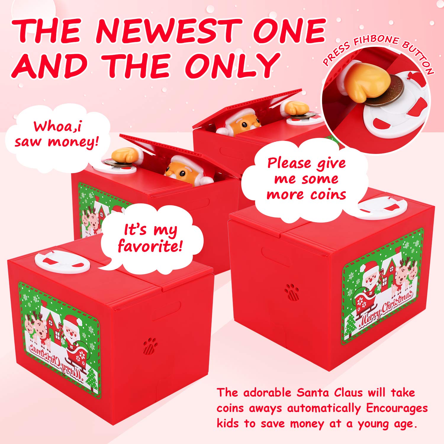 Peradix Stealing Coin Santa Claus Box Piggy Bank English Speaking Christmas Song for All Kids