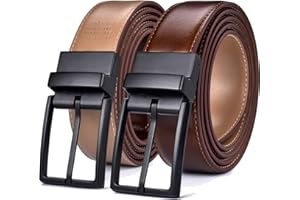 beltox fine Men's Dress Belt Leather Reversible 1.25" Wide Rotated Buckle Gift Box
