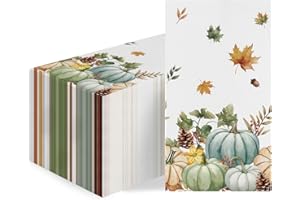OIGCO 100 Pcs Fall Guest Napkins, Thanksgiving Disposable Paper Napkins, Autumn Watercolor Pumpkin Guest Towels for Thanksgiving Dinner Harvest Kitchen Bathroom Decor