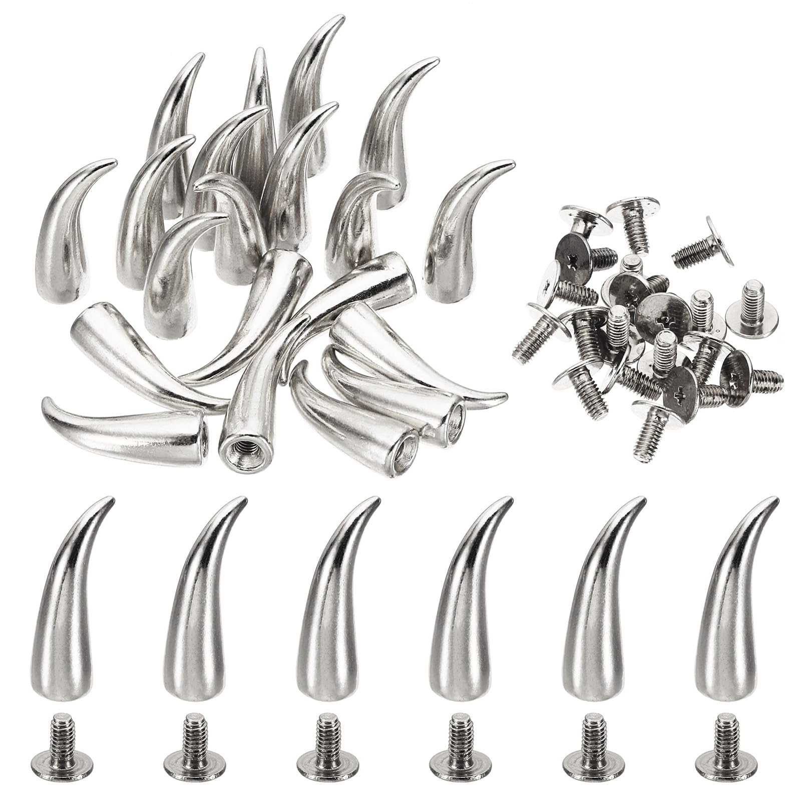 PATIKIL 21mm Studs for Clothing, 20 Sets Studs and Spikes Leather Rivets Cone Spikes Metal Screw Studs for Clothing Leather Crafts Fabric Shoes Punk Bag Leathercraft, 7x21mm, Silver Tone