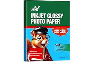 Uinkit 100 Sheets Inkjet Photo Paper Glossy 8.5x11 48lb 180Gsm Professional Photographic Paper Letter Size 8.5Mil Instant Dry Suitable for All Ink Printers