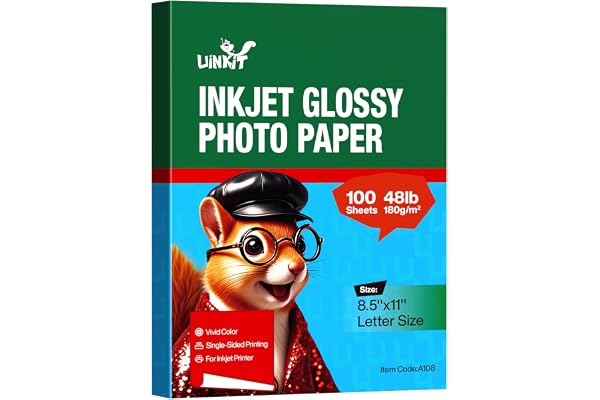 Uinkit Glossy Inkjet Photo Paper 8.5x11 Inches 100 Sheets 48lb Dye Ink 180Gsm Professional Photographic Paper Letter Size 8.5