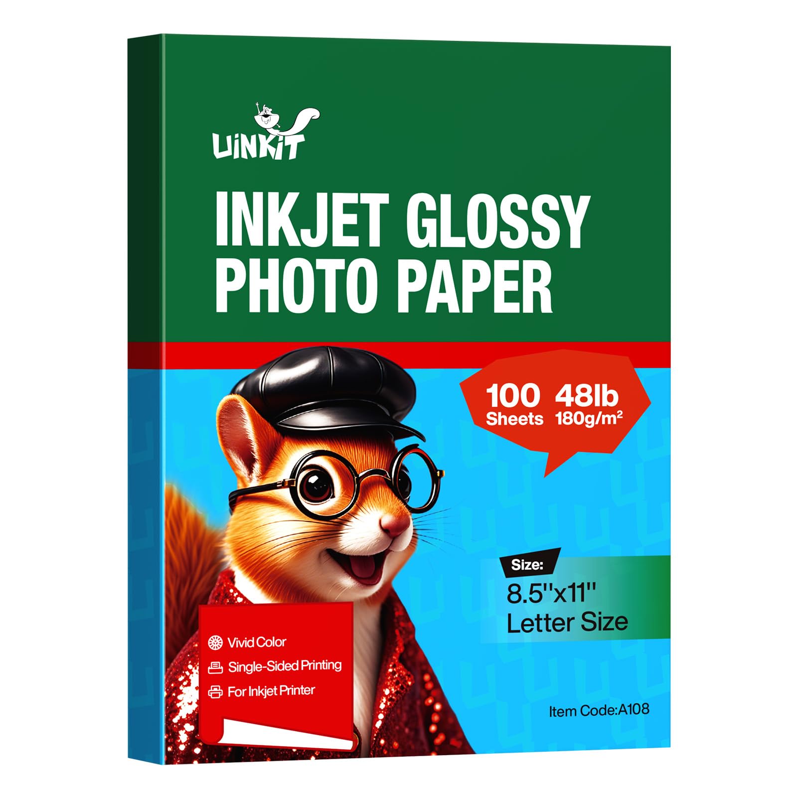 Photo 1 of Uinkit 100 Sheets Inkjet Photo Paper Glossy 8.5x11 48lb 180Gsm Professional Photographic Paper Letter Size 8.5Mil Instant Dry Suitable for All Ink Printers