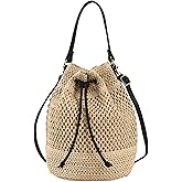 OWGSEE Straw Bucket Bag Summer Small Woven Crossbody Bags for Women Hobo Drawstring Purse Vacation Handbags Straw Beach Bag