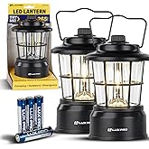 LUXPRO Retro LED Lantern - Battery-Powered Emergency Lantern - Water Resistant - Bright LED Lamp for Indoor & Outdoor Use - Use for Tents, Hiking or Hurricane Prep (Black, Pack of 2)