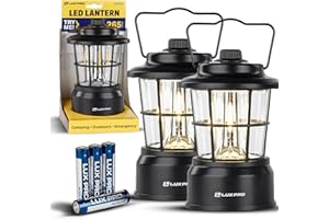 LUXPRO Retro LED Lantern - Battery-Powered Emergency Lantern - Water Resistant - Bright LED Lamp for Indoor & Outdoor Use - Use for Tents, Hiking or Hurricane Prep (Black, Pack of 2)
