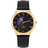 Peugeot Men's Sun Moon Phase Vintage Dress Watch Roman Numeral Leather | Moon phase display Roman numeral dial Gold plated case Leather strap Complimentary battery replacement
