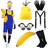 Silicherry 7 Pcs Halloween Costume Accessories for Adult, Beanie Goggles Banana Suspenders Gloves Socks for Cosplay(Yellow)