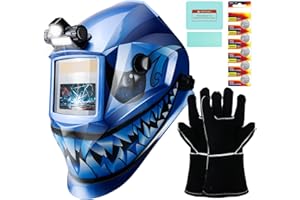 TRQWH Welding Hood Auto Darkening Welding Helmet with Light True Color 1/1/1/2 Top Optical Clarity Wide Shade 9-13 Welding Mask with Welding Gloves (KTS-JD03)