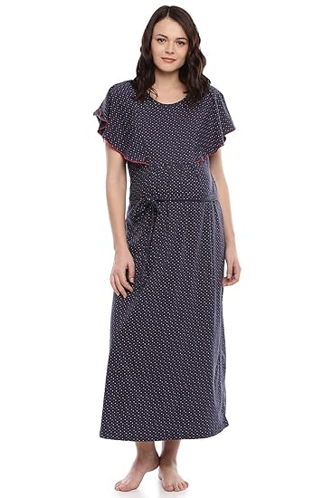 Womens Navy Blue Printed Maternity Nightdress
