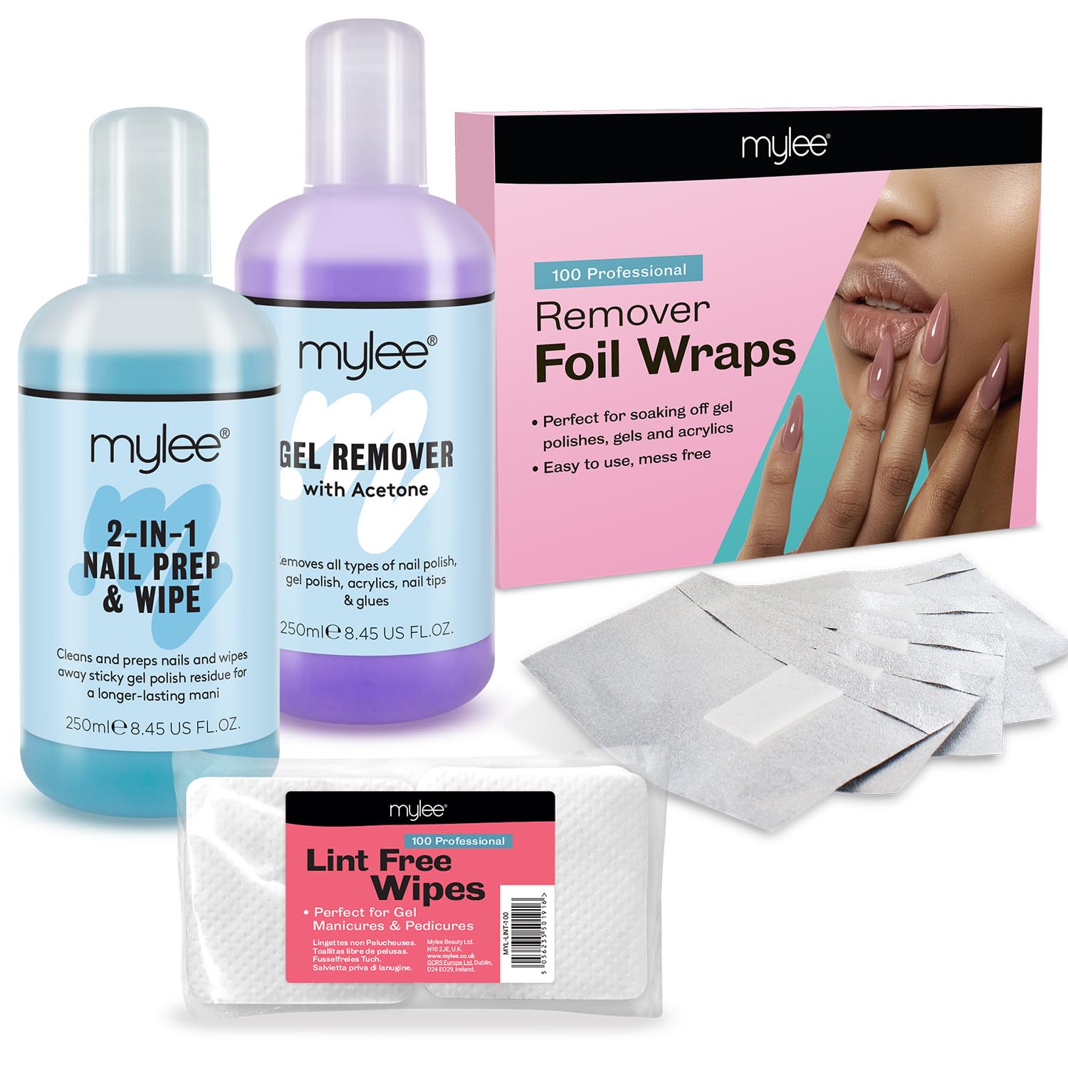 Mylee Prep & Wipe With Remover & Nail Wipes Wraps Kit Package Nail Gel Polish Soak Off NEW