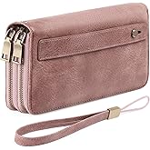GAEKEAO Wallet for Women Clutch RFID Blocking Wristlet Leather Purse Large Capacity Credit Card Holder with Grip Hand Strap