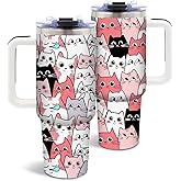 DUUV Cat Gifts for Women, Cat Tumbler for Mom Girls Friends Sister, Gifts for Birthday Christmas Thanksgiving, 40 Oz Tumbler with Handle and Straw Cats, 1PCS