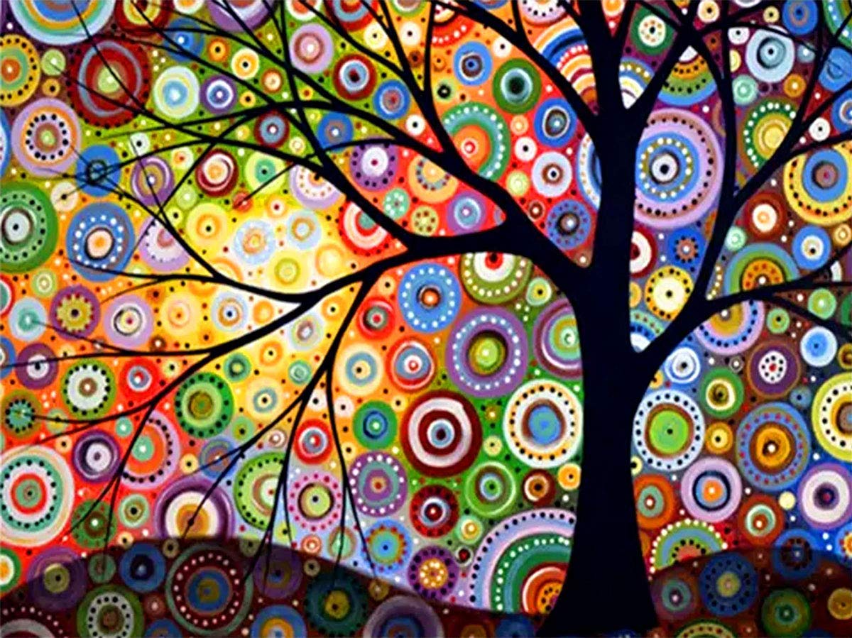 DIY 5D Full Drill Diamond Painting by Number Kits Art Craft Canvas Diamond Painting Colorful Tree Crystal Rhinestone Embroidery Painting for Home Wall Decor(40x30cm)