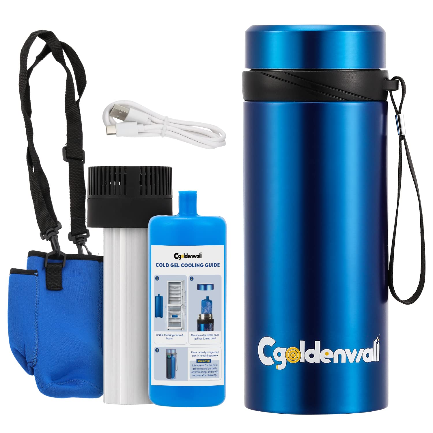 CGOLDENWALL 3-7Pens Insulin Cooler Travel Case丨2-8℃ Circulation Cooling AUTO Shut Off USB LD Temperature Display+TSA Biogel Ice Pack, Portable Medical Cooler for Diabetes Insulin