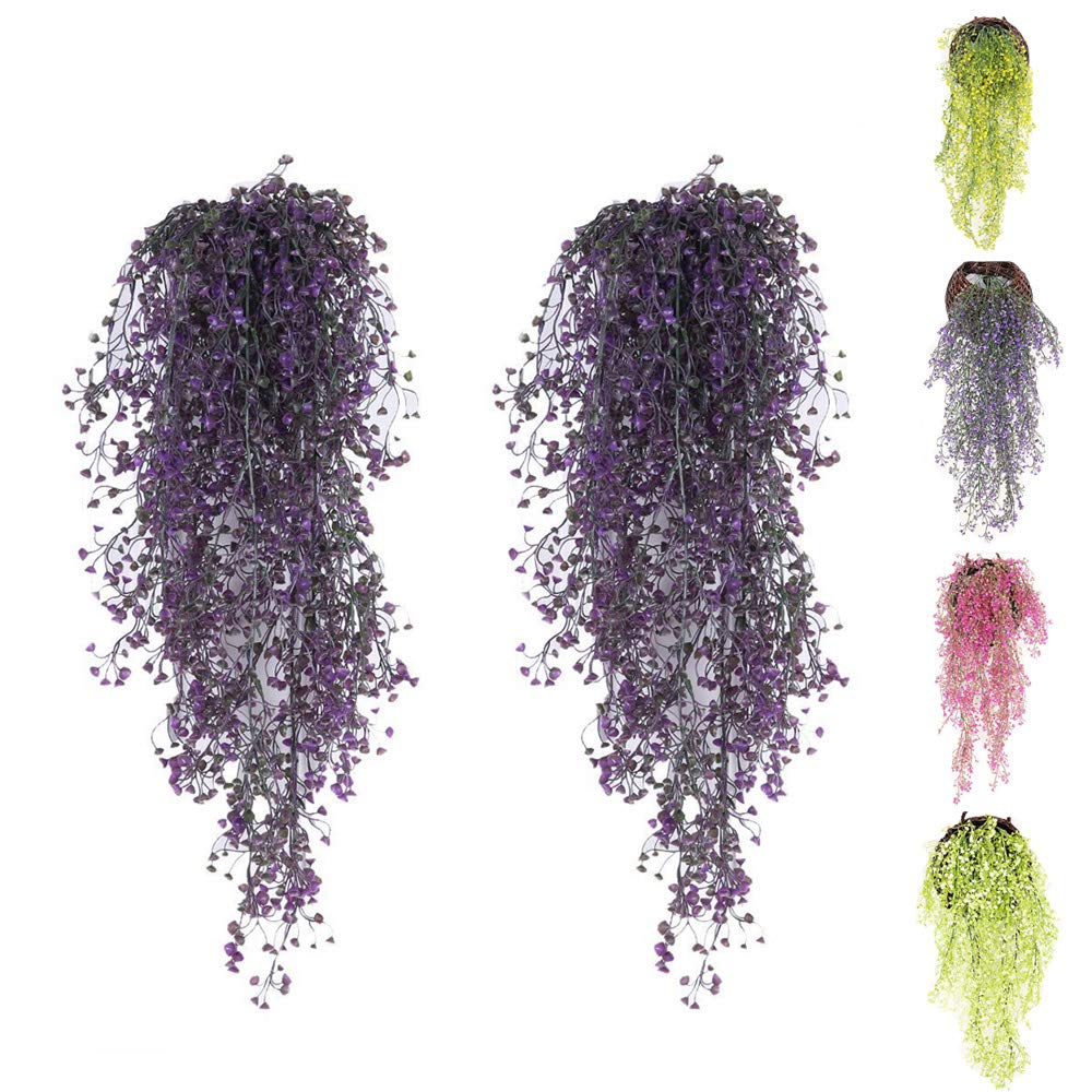 Eyands 2pcs Artificial Hanging Vine Plants - Outdoor Indoor Fake Hanging Plants for Wall Hang Garland Porch Patio Arch Balcony Basket Garden Party Wedding (Purple Artificial Ivy)