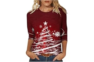 3/4 Sleeve Christmas Shirts for Women Funny Cute Ugly Xmas Tree Graphic Holiday Tshirt Comfy Crew Neck Merry Sweaters Blouses