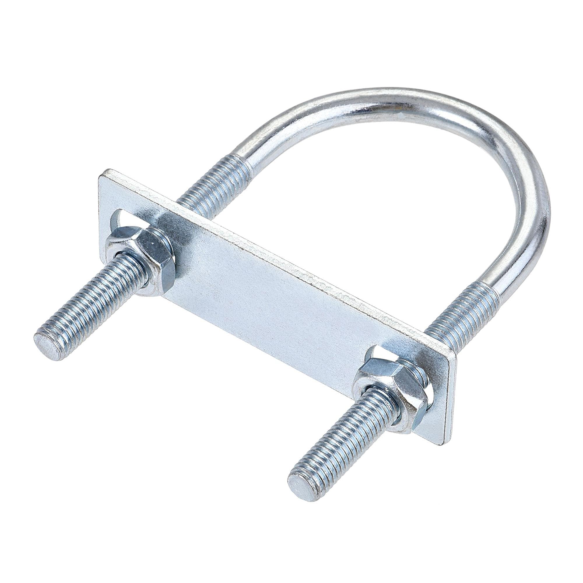 MACHSWON Round U-Bolt,2 Set Zinc Plated Alloy Steel M8 U Bolts 50mm(1.97") Inner Width 100mm Length with Nuts and Frame Plate for Automobiles Boat Trailer