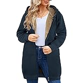 VXVGER Women's Long Fleece Hoodie Winter Warm Casual Jacket Zip up Soft Sherpa Plus Size Sweatshirt with Pockets