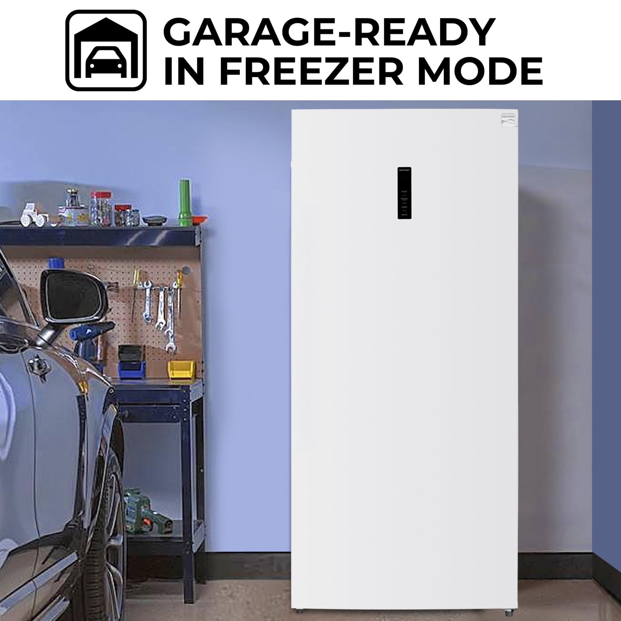Kenmore 21 Cu. Ft. (600L) Convertible Upright Freezer/Refrigerator | Garage-Ready | Frost-Free | Digital Touch Controls | Quick Freeze | LED Interior Light | White | For Basement Garage Shed Cottage