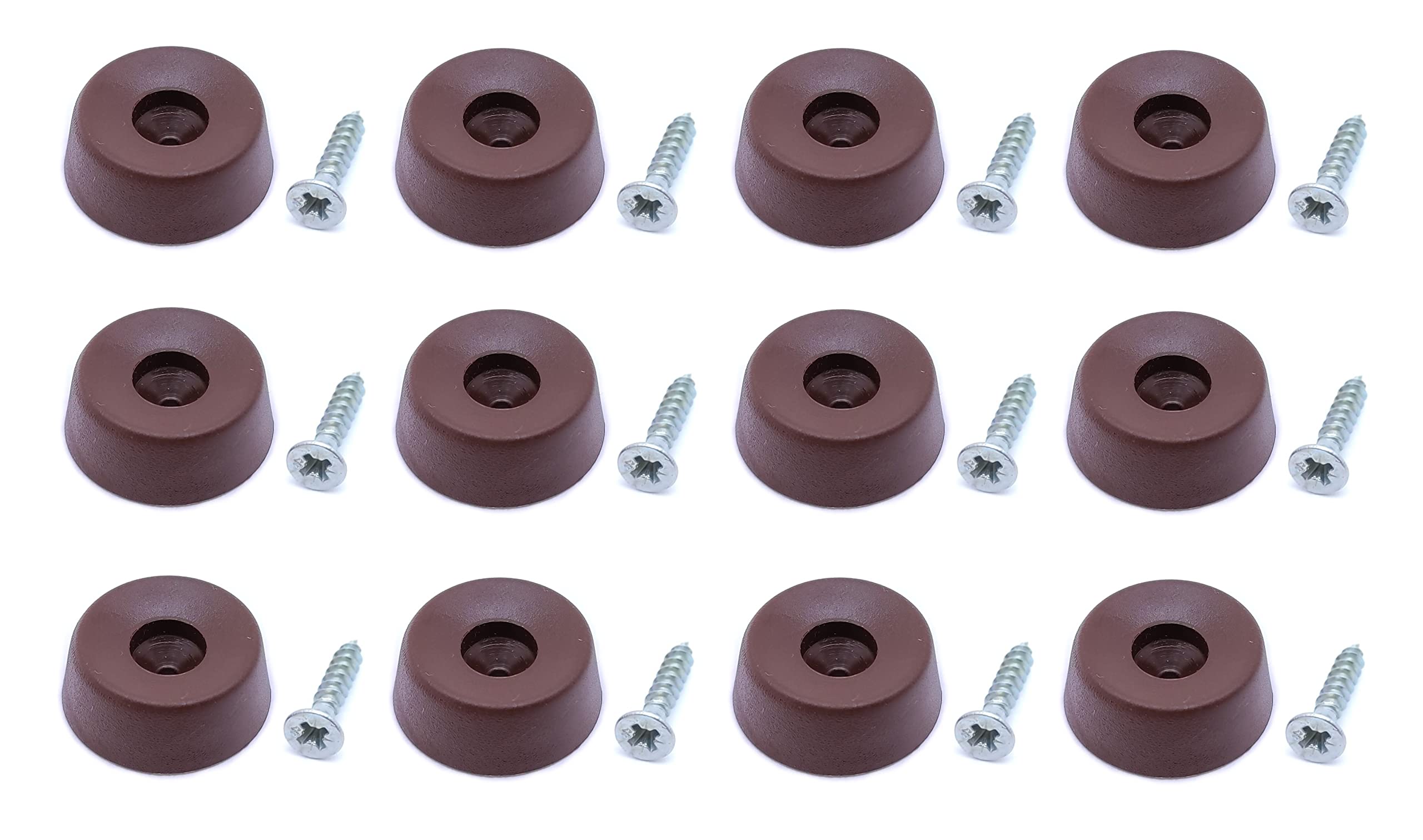Vipla Semi-Soft Non-Slip Rubber Feet for Chair, Table, Chopping Board, Crate etc. (Diameter 22 x 8 mm, Pack of 12 + 12 Screws, Brown)