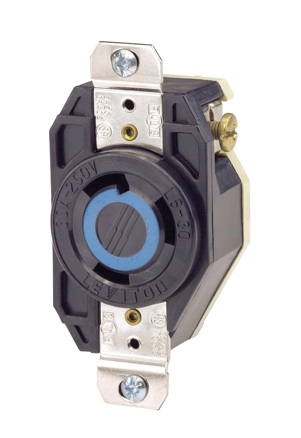 Leviton 2620 30 Amp, 250 Volt, Flush Mounting Locking Receptacle, Industrial Grade, Grounding, V-0-MAX Black