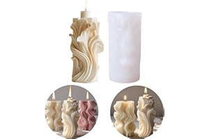 Cylinder Wave Candle Molds for Candle Making, MUAECH 3D DIY Carved Wave Silicone Mold for Soap Making, Irregular Geometric Resin Casting Mould Spiral Pillar Epoxy Plaster Ornament Mould for Home Decor