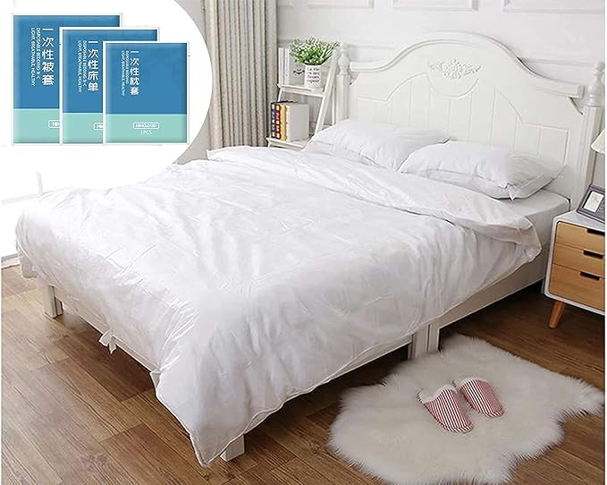 Disposable Bedding 4 Pcs Set, 1 Disposable Bed Sheet, 1 Quilt Cover, 2