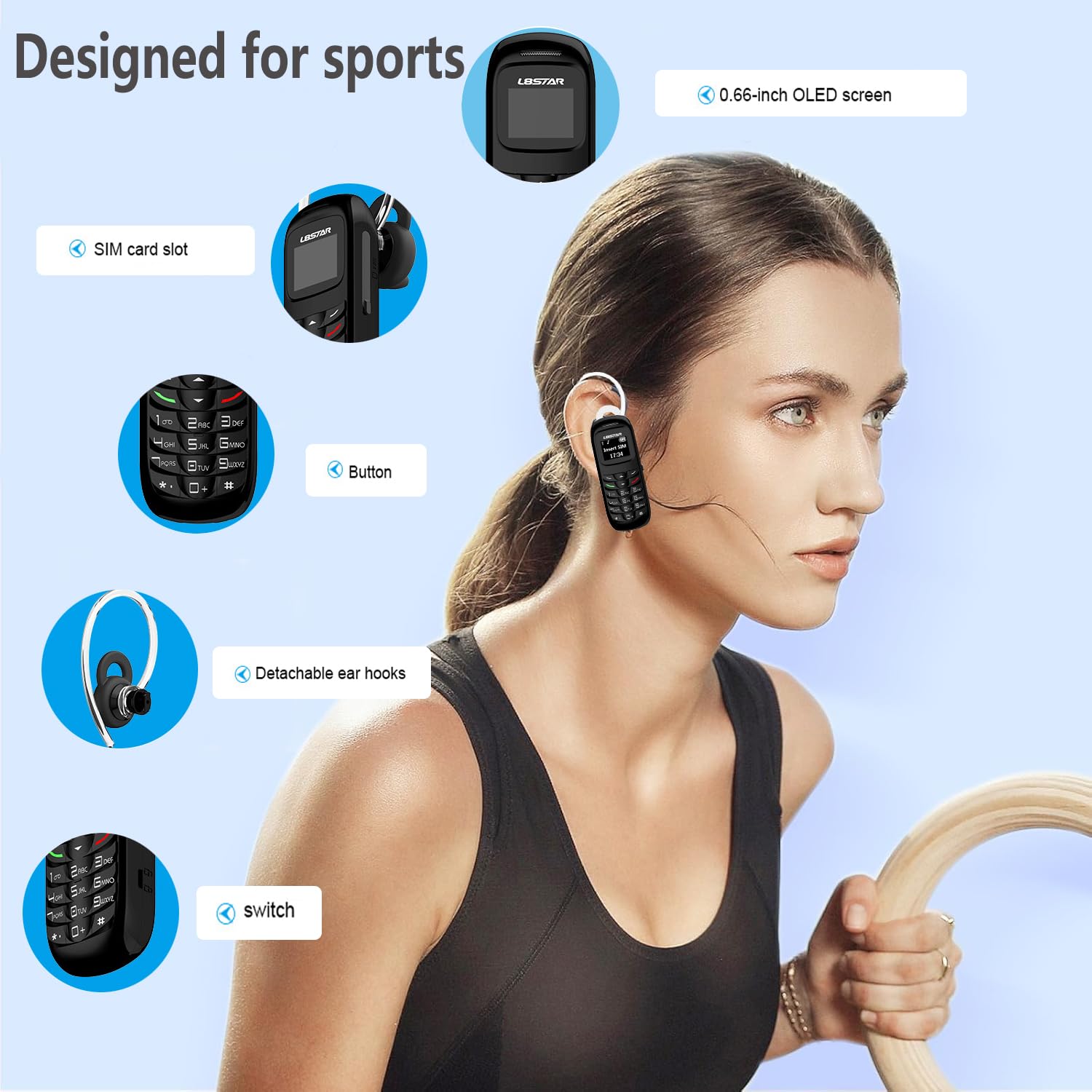 Longben Tiny Mini Mobile Phone L8Star BM70 Bluetooth Earphone Dialer/Handset The Smallest Phone Unlocked Weight only 0.58 OZ (Black)