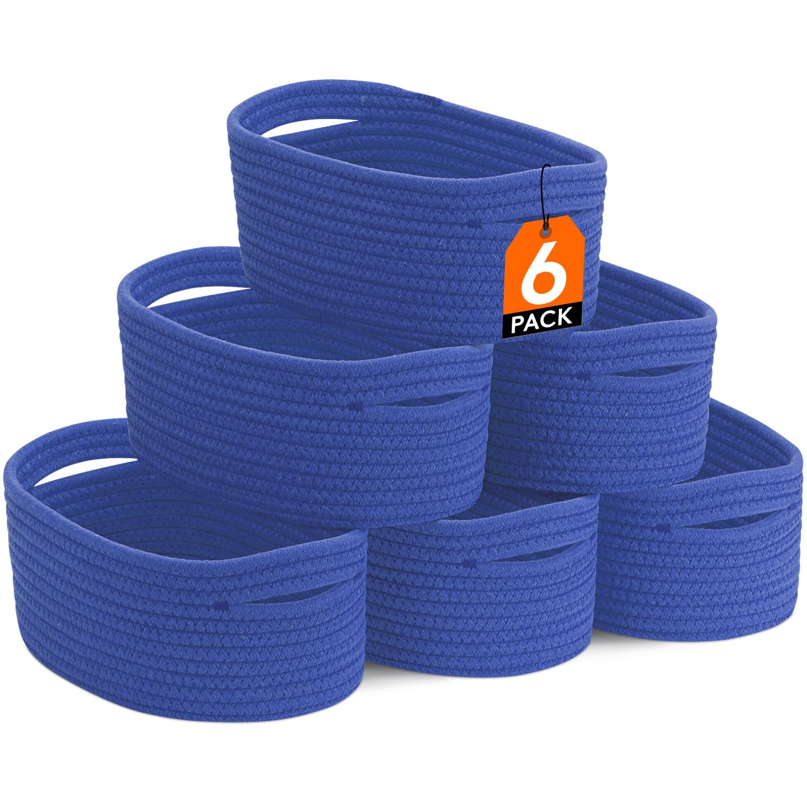 Photo 1 of Lifewit 6 Pack Woven Baskets for Storage, Cotton Rope Baskets Cube Storage Bins, Cute Small Shelf Baskets for Organizing, Round Storage Box Caddy for Closet, Living Room, Bedroom, Playroom, Blue