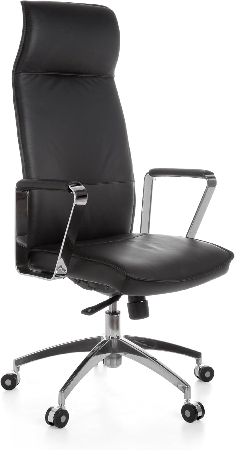 AMSTYLE Office Chair Verona Black leather desk chair XXL 120 kg
