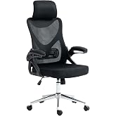 Techni Mobili High Back Mesh Office Chair w/Lumbar Support,Ergonomic, Black | Adjustable lumbar support, headrest, high back mesh chair, flip-up arms, height adjustable, rolling desk chair, ergonomic