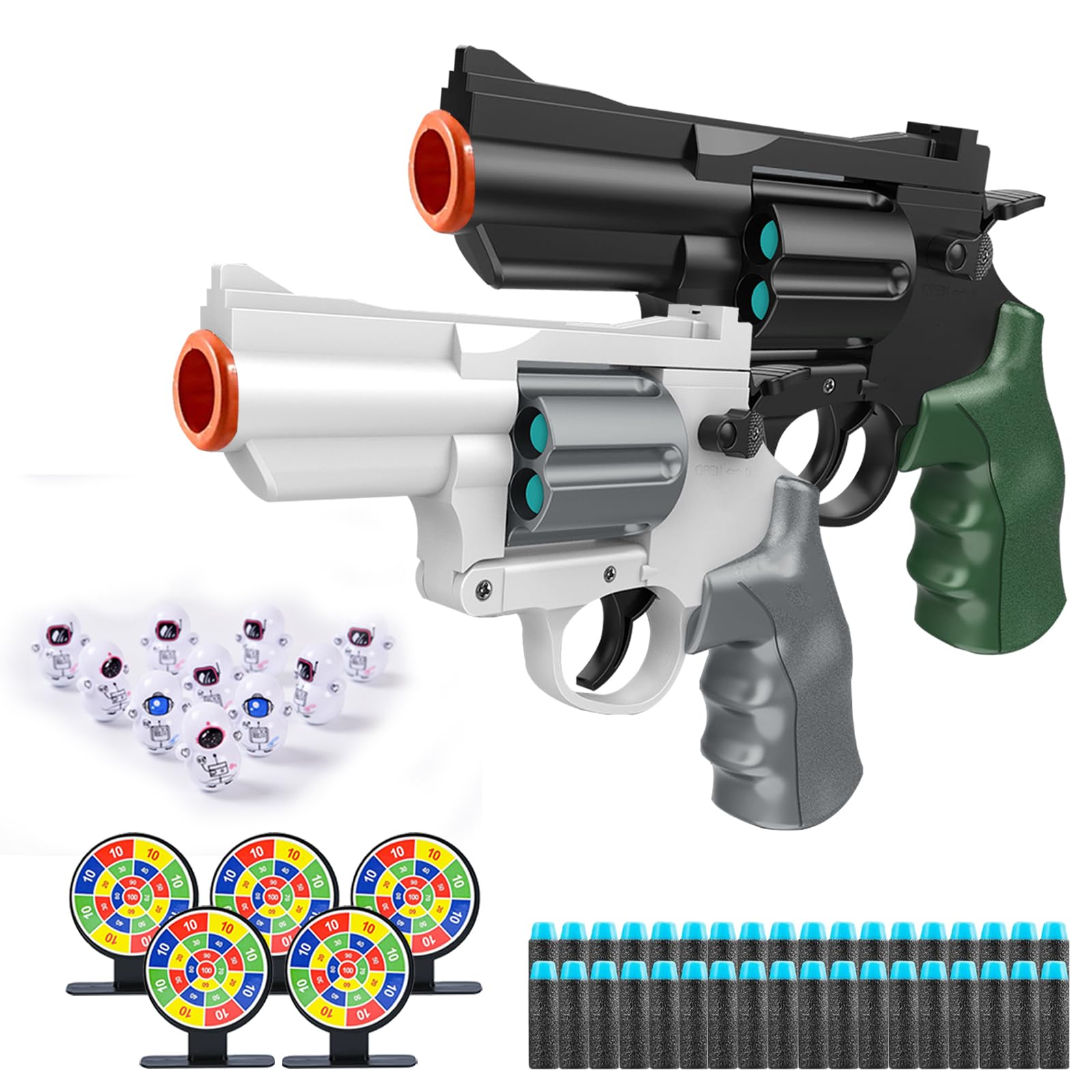 2 PCS Soft Bullet Gun Toy, Blasters, Shockwave,Safe Toy Fake Gun Model Revolver Toy Gun with Soft Bullet Look Real Action Mini Pistol Model for Children Age 6-12