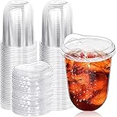 Alaeseje 50 Pack Clear Plastic Cups with Strawless Sip Lids,16 oz Iced Coffee Cups With Lids,Disposable PET Crystal Cups,Round Bottom To Go Cup for Iced Coffee Juice Smoothie Cold Beverage