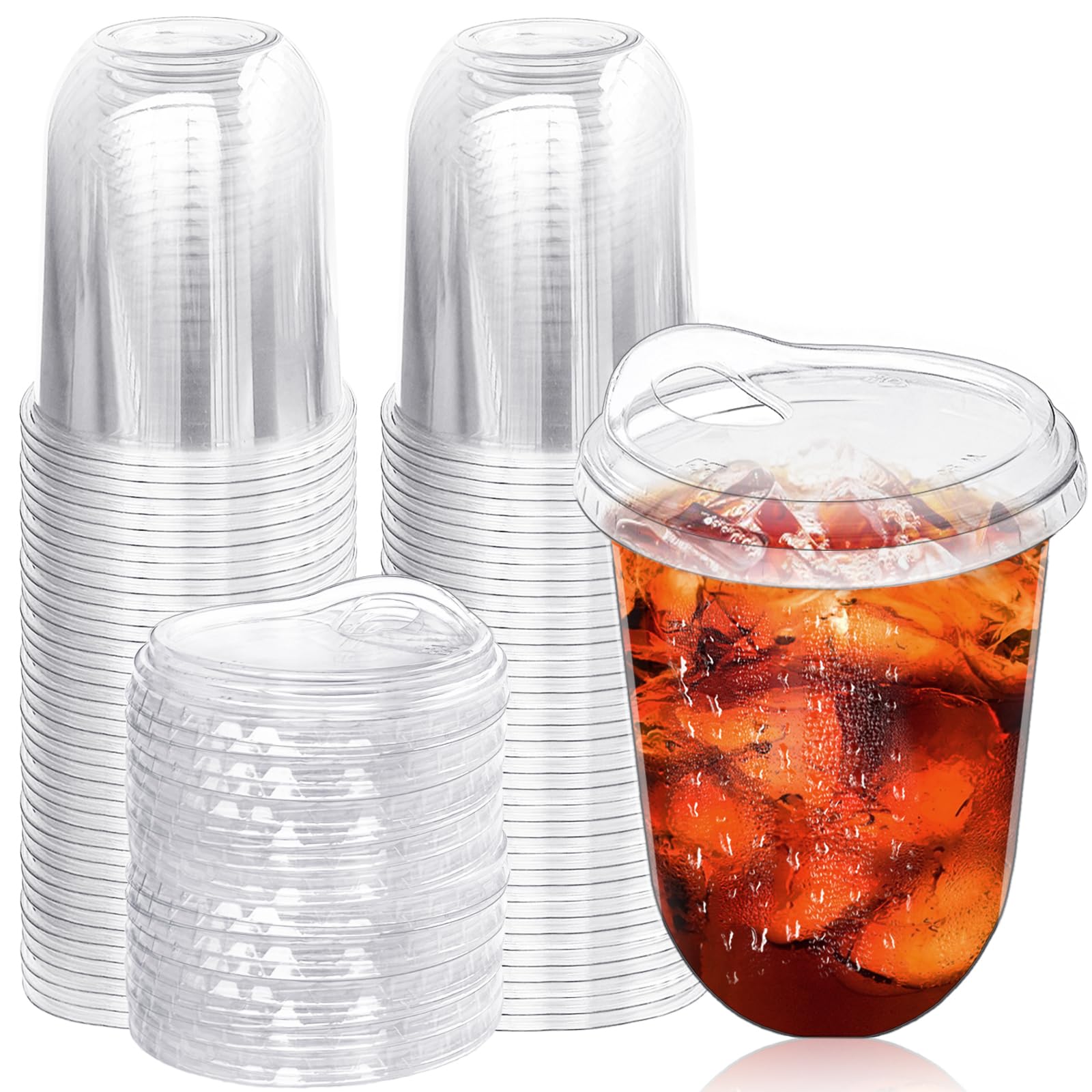 Photo 1 of Alaeseje 50 Pack Clear Plastic Cups with Strawless Sip Lids,16 oz Iced Coffee Cups With Lids,Disposable PET Crystal Cups,Round Bottom To Go Cup for Iced Coffee Juice Smoothie Cold Beverage