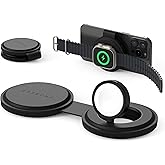 Satechi OntheGo™ 2 in 1 Wireless Charger, Qi2 Portable Charger with 15W Fast Charging for iPhone 17 to 12 Series and 5W for Apple Watch, Magnetic Travel Charging Station – Black