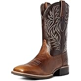 furlinkhm Western Cowboy Boots for Men,Western Square Toe Cowboy Boots Retro Leather Embroidery Casual Chunky Heel Wide Calf Pull On Boots