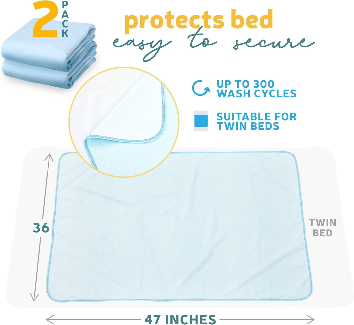 Kids Bed Pad 2 Pack, Waterproof Mattress Protector 47”x 36”, Reusable Toddler Bed Pads for Potty Training, Cushion Cover: Home & Kitchen