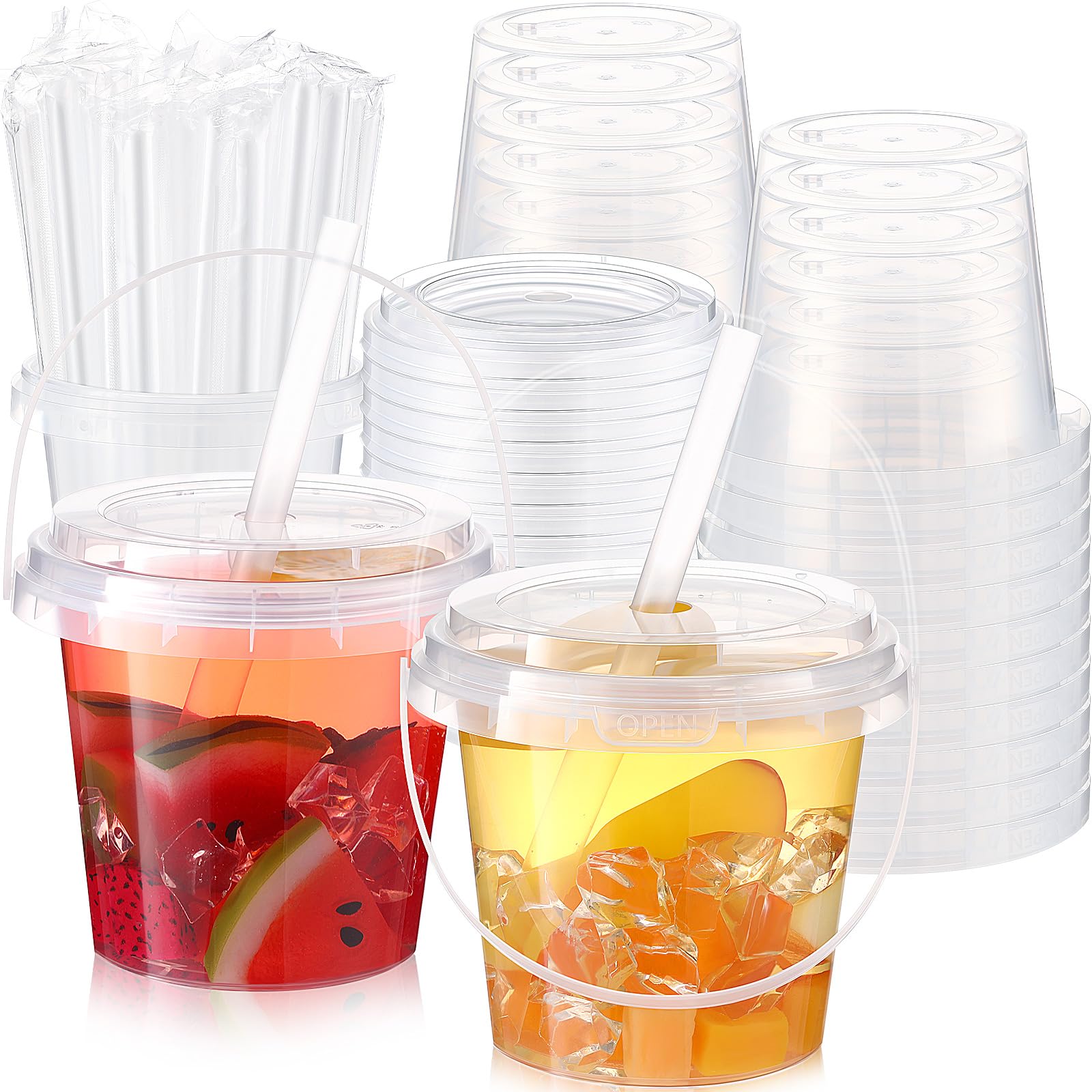 thumbnail image 2 of 24-Pack Clear Plastic Drink Buckets With Lids - 32oz & 25oz Party Containers For Cocktails, Ice Cream & Snacks 2 of 13