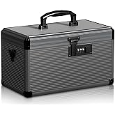 Lockbako Medicine Lock Box with Code, Locking Medicine Box with Removable Tray &amp; Pocket Bag, Portable First Aid Box for Home, 16 * 9.25 * 7.5 Inch (Black, X-Large-16inch)