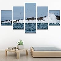 SIGNWIN 5 Panel Canvas Wall Art Aerial Beach Beach Coastal Cool Minimalism Multicolor Photography Relax/Calm for Home Decorations Ready to Hang - 60