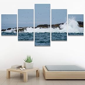SIGNWIN 5 Panel Canvas Wall Art Aerial Beach...