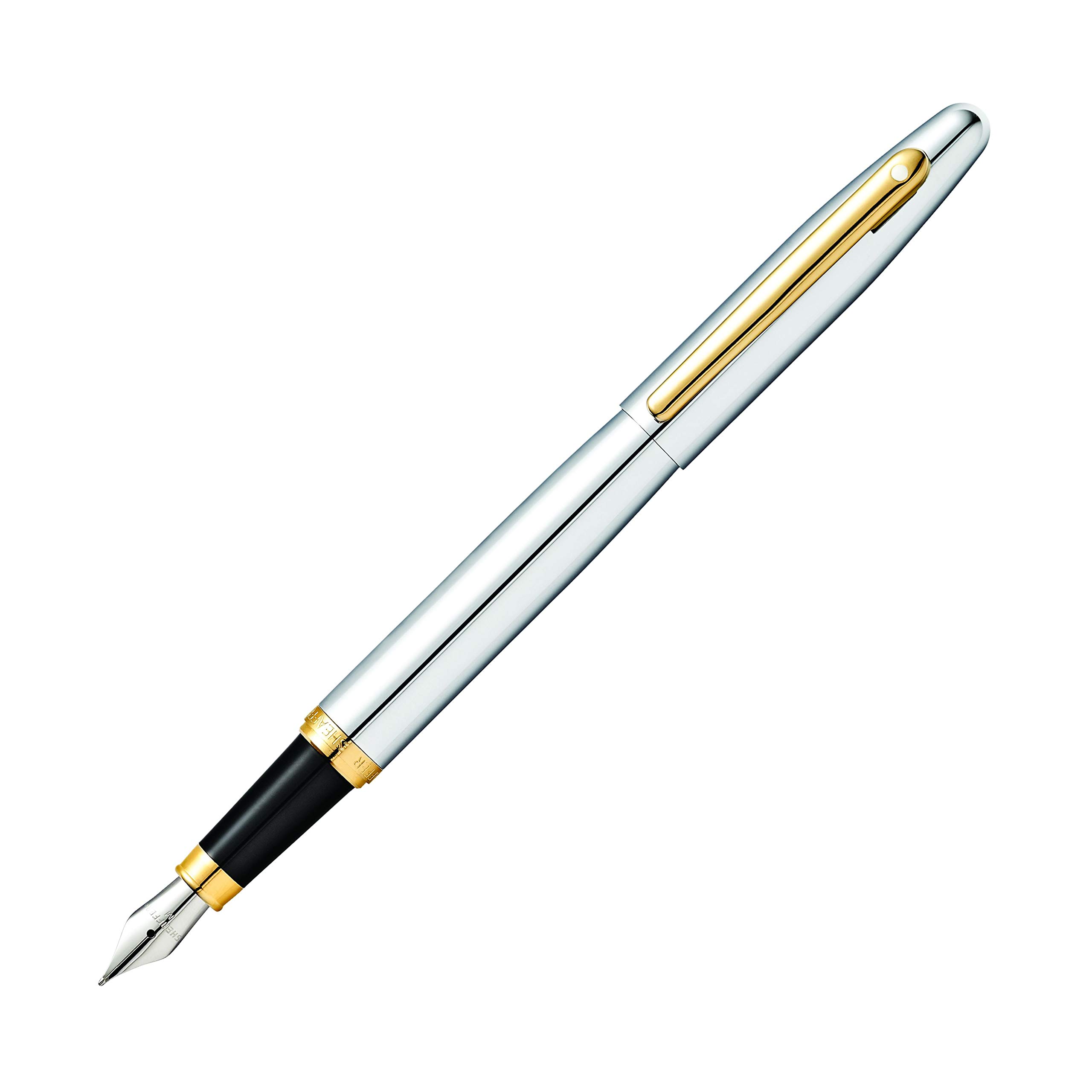 Sheaffer VFM Chrome Fountain Pen with Polished Gold-Tone Trim