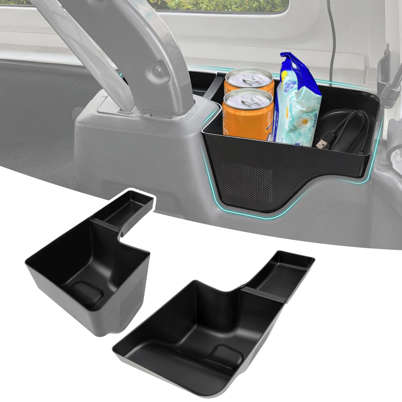 Photo 1 of OUSUWO Rear Trunk Organizer Tray Compatible with 2018-2023 Jeep Wangler JL JLU 4XE Rubicon Sahara 4 Door, Wheel Well Storage Box Cargo Organizer Accessories for Jeep Wangler JL (Left + Right)